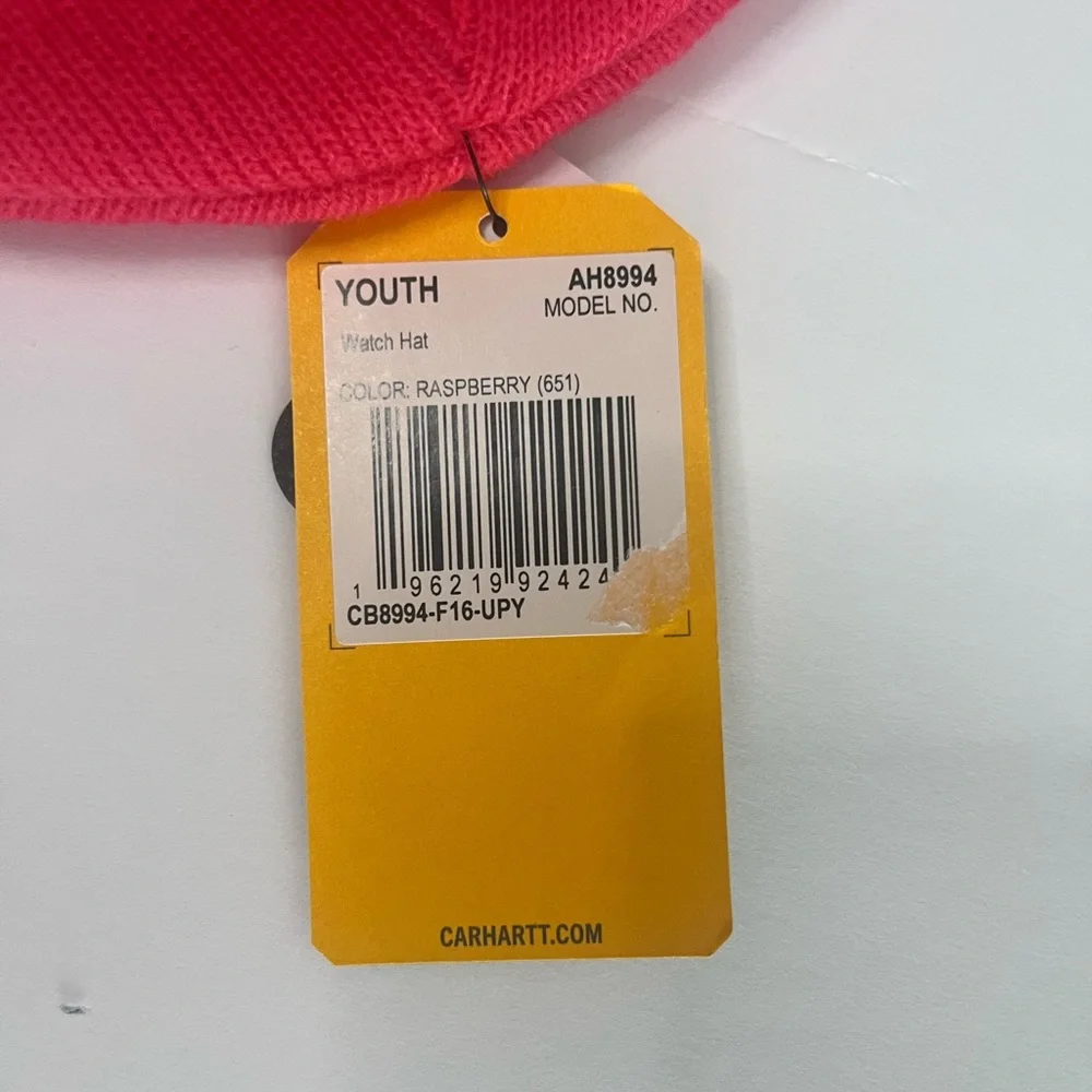 Carhartt Logo Knit Hat Youth / Child Unisex Color- Raspberry‎ Acrylic NWT